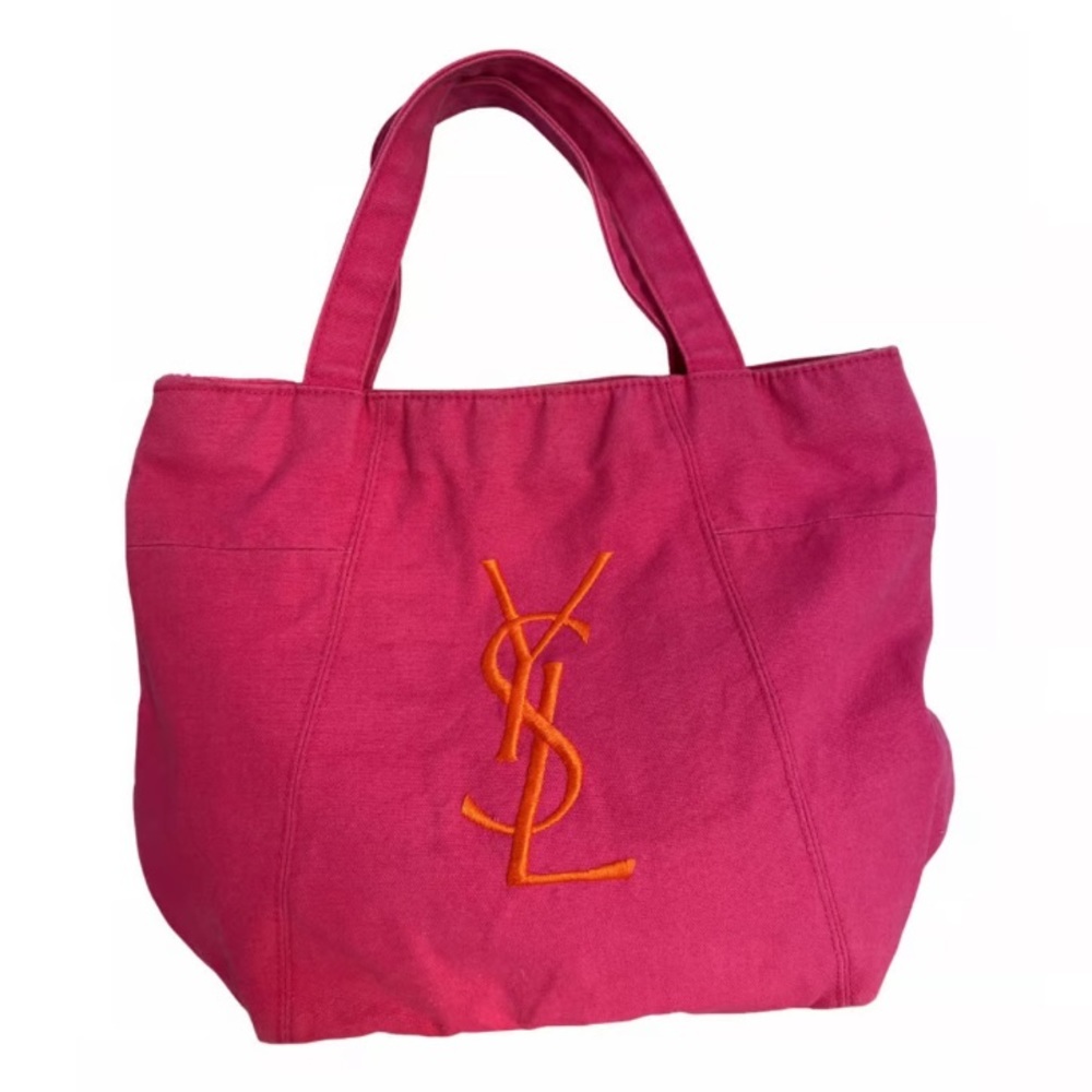 Yves Saint Laurent ysl pink and orange canvas tote